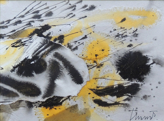 Tinta china y acuarela de Joan Josep Tharrats, composición abstracta informalista con textura y gesto característicos del grupo Dau al Set.