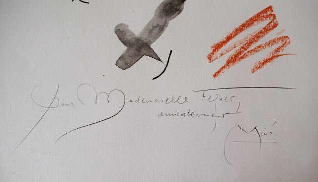 Joan Miró litografía 1964 Quelques Fleurs Mlle Féquet obra gráfica original firmada en plancha, detalle de firma