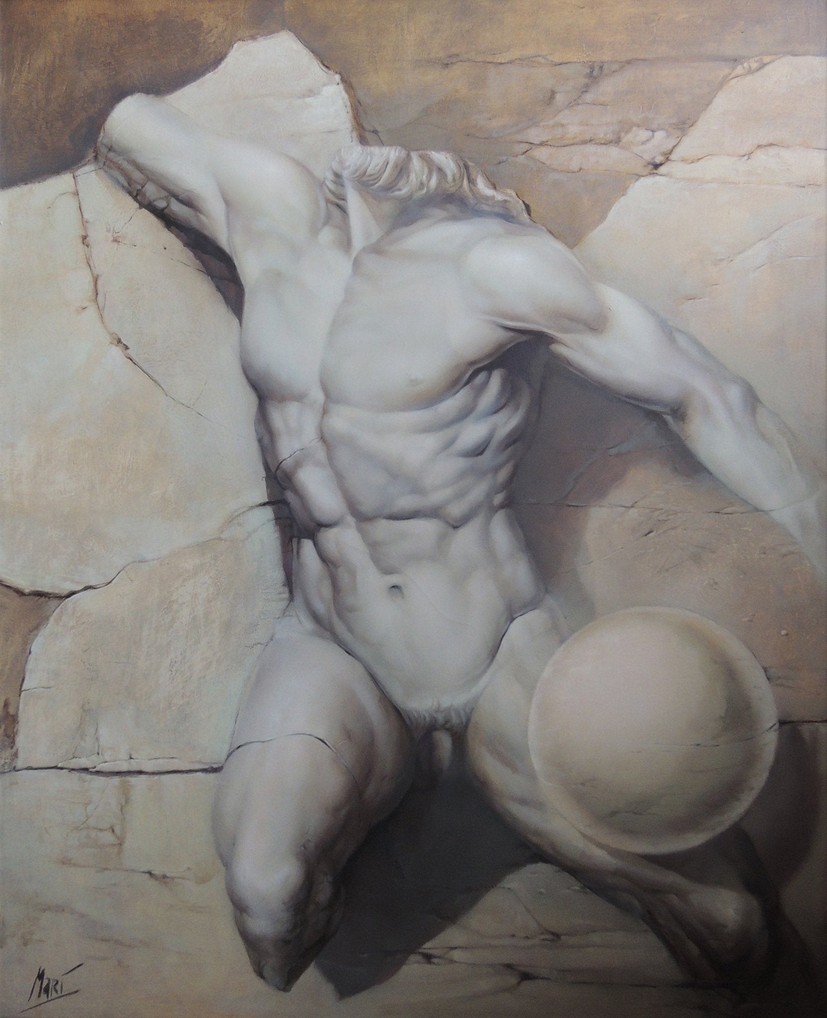 José Marí Llobet Laoconte, pintura surrealista contemporánea, arte mitológico, reinterpretación del mito de Laocoonte, arte simbólico, obra original de arte contemporáneo.