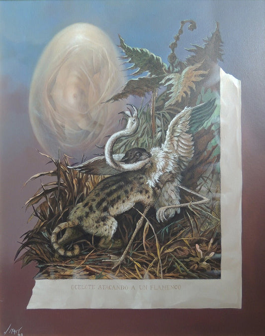 cuadro original de vendor José Marí Llobet - Ocelote atacando a un flamenco arte contemporáneo en Gaudifond