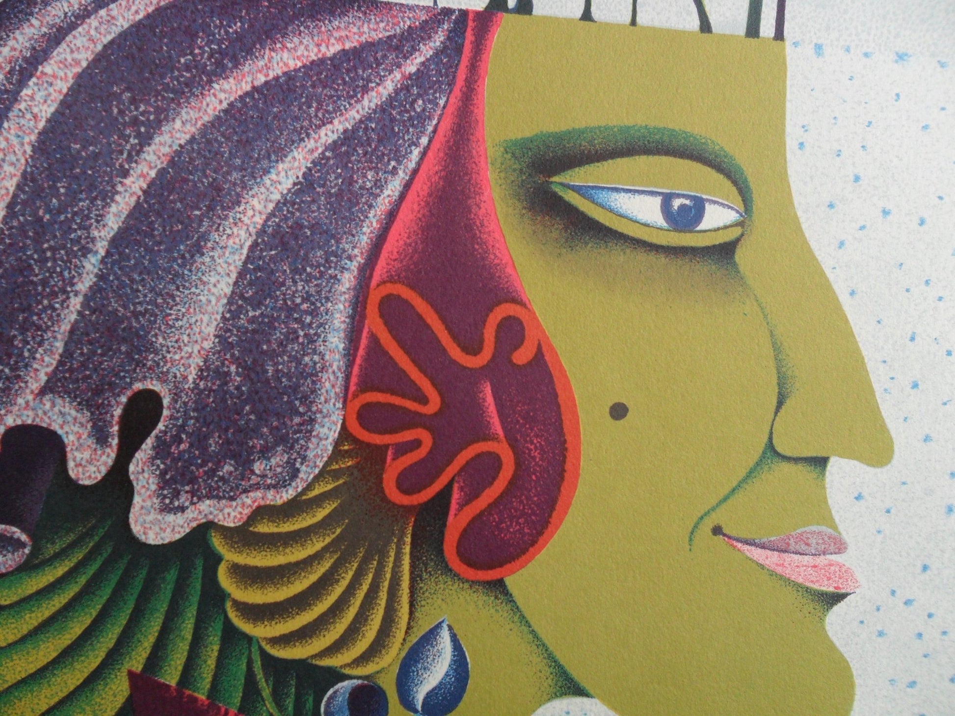 Josep Maria Rovira-Brull Cabeza vegetal litografía surrealista firmada y numerada con figura femenina y elementos botánicos detalle rostro
