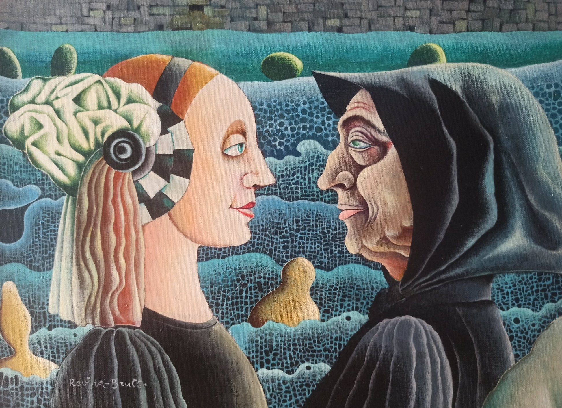 cuadro original de vendor Josep Maria Rovira - Brull - Dulci y Quixote son novios arte contemporáneo en Gaudifond