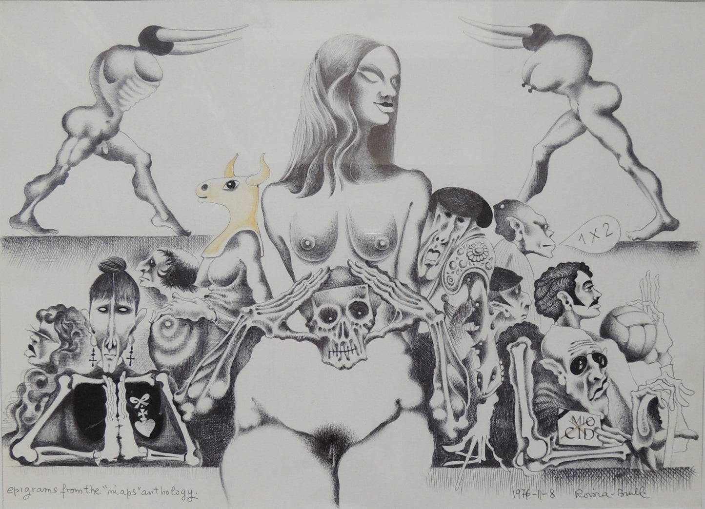Josep Maria Rovira-Brull Epigrams from the niaps anthology dibujo surrealista con figuras simbólicas y composición fantástica