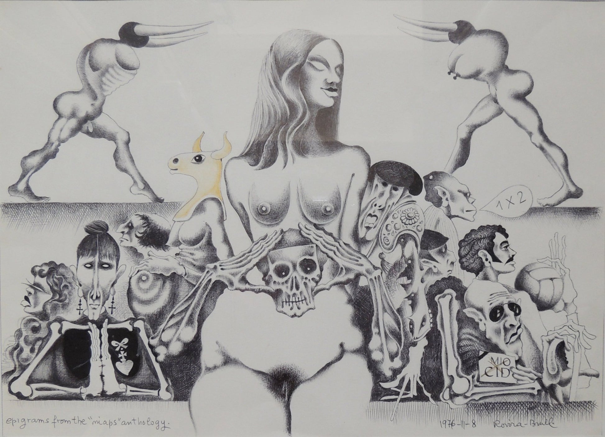 Josep Maria Rovira-Brull Epigrams from the niaps anthology dibujo surrealista con figuras simbólicas y composición fantástica