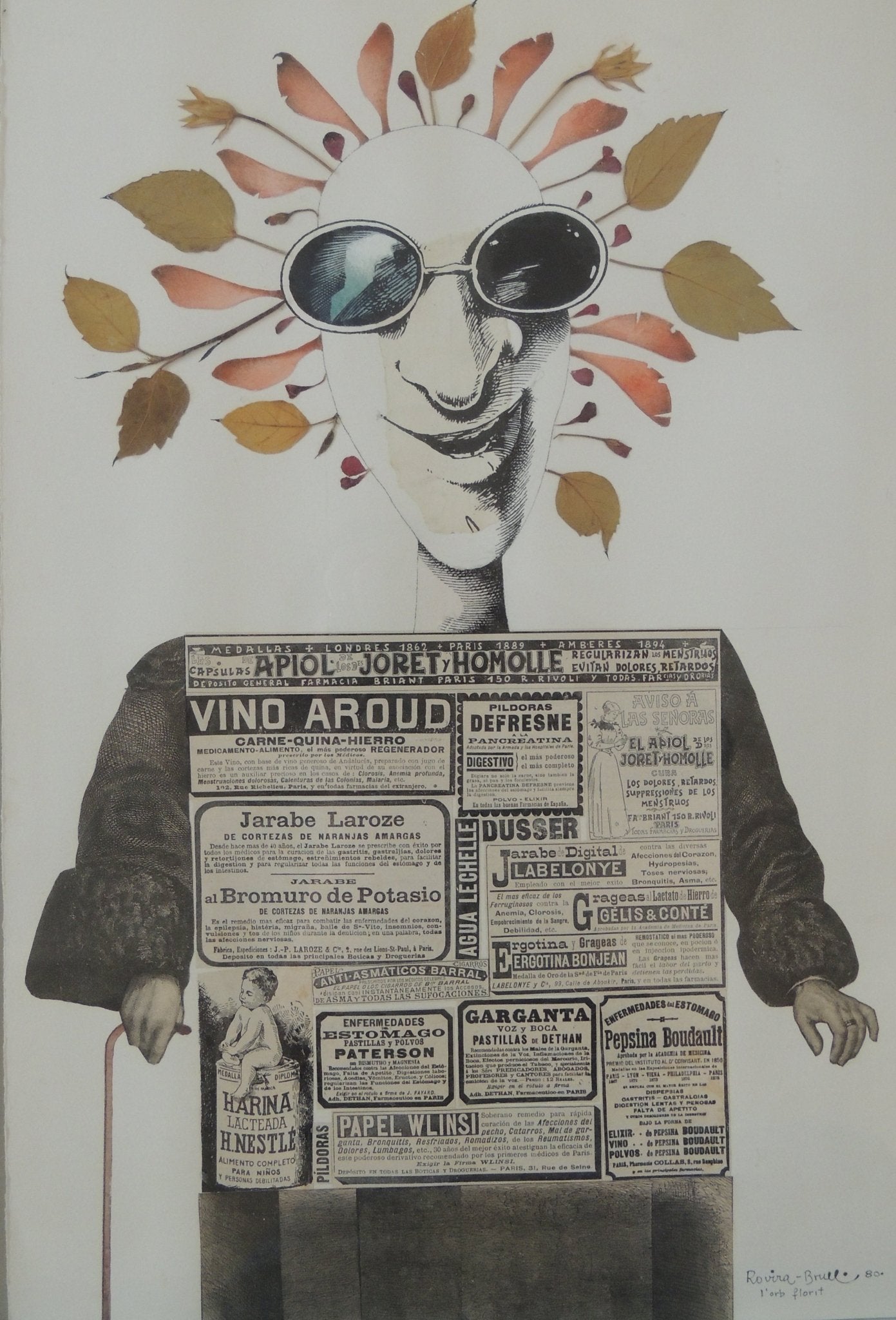 Josep Maria Rovira-Brull L’orb florit técnica mixta collage con figura surrealista y elementos florales