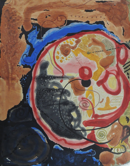 Juan José Torralba Ofrenda pintura abstracta contemporánea composición simbólica tonos azules ocres y rojos vibrantes