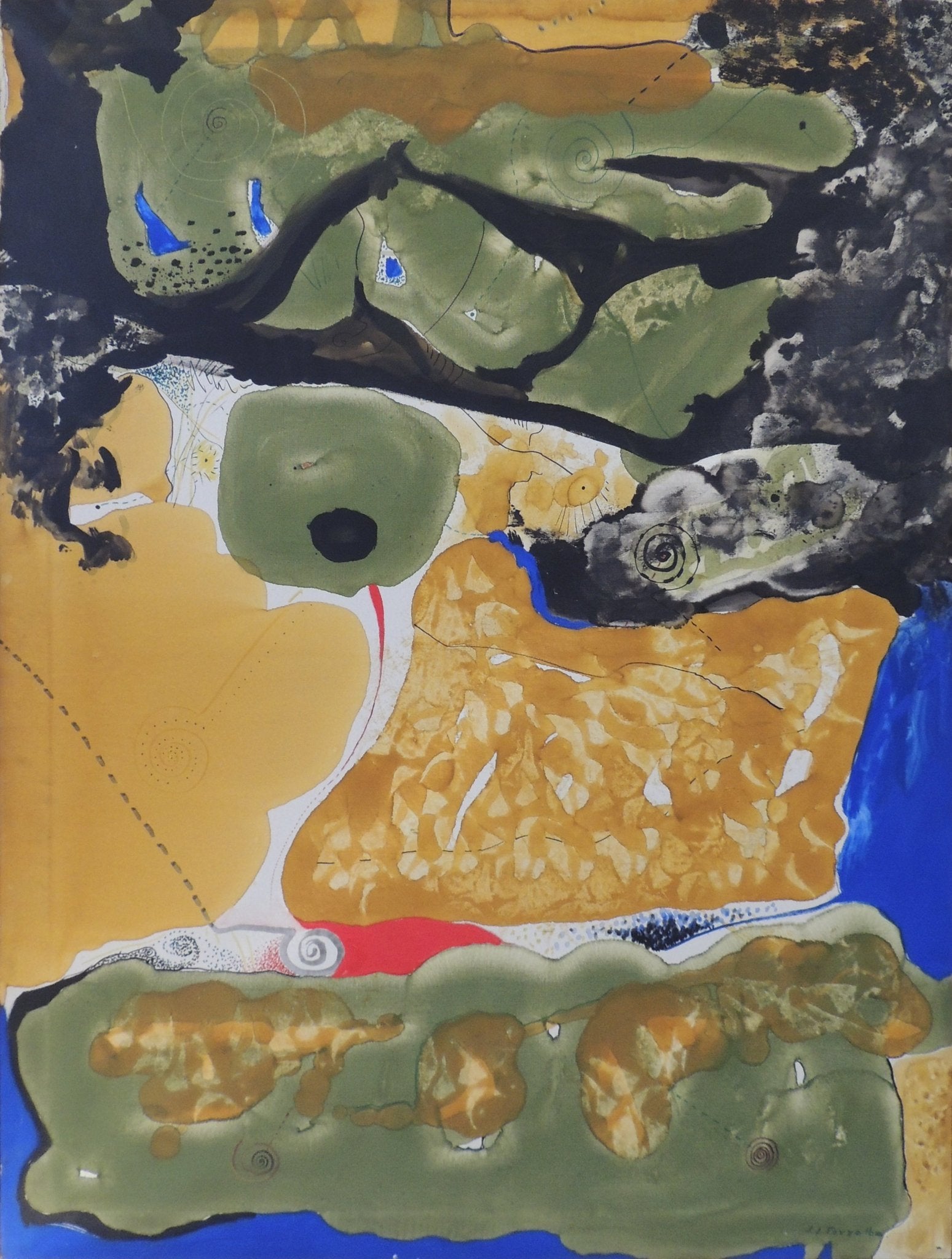 Juan José Torralba Otoño pintura abstracta contemporánea composición orgánica tonos ocres verdes y azules