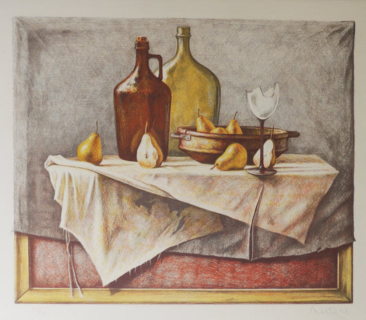 cuadro original de vendor Juan Montans - Naturaleza muerta con peras y botellas arte contemporáneo en Gaudifond