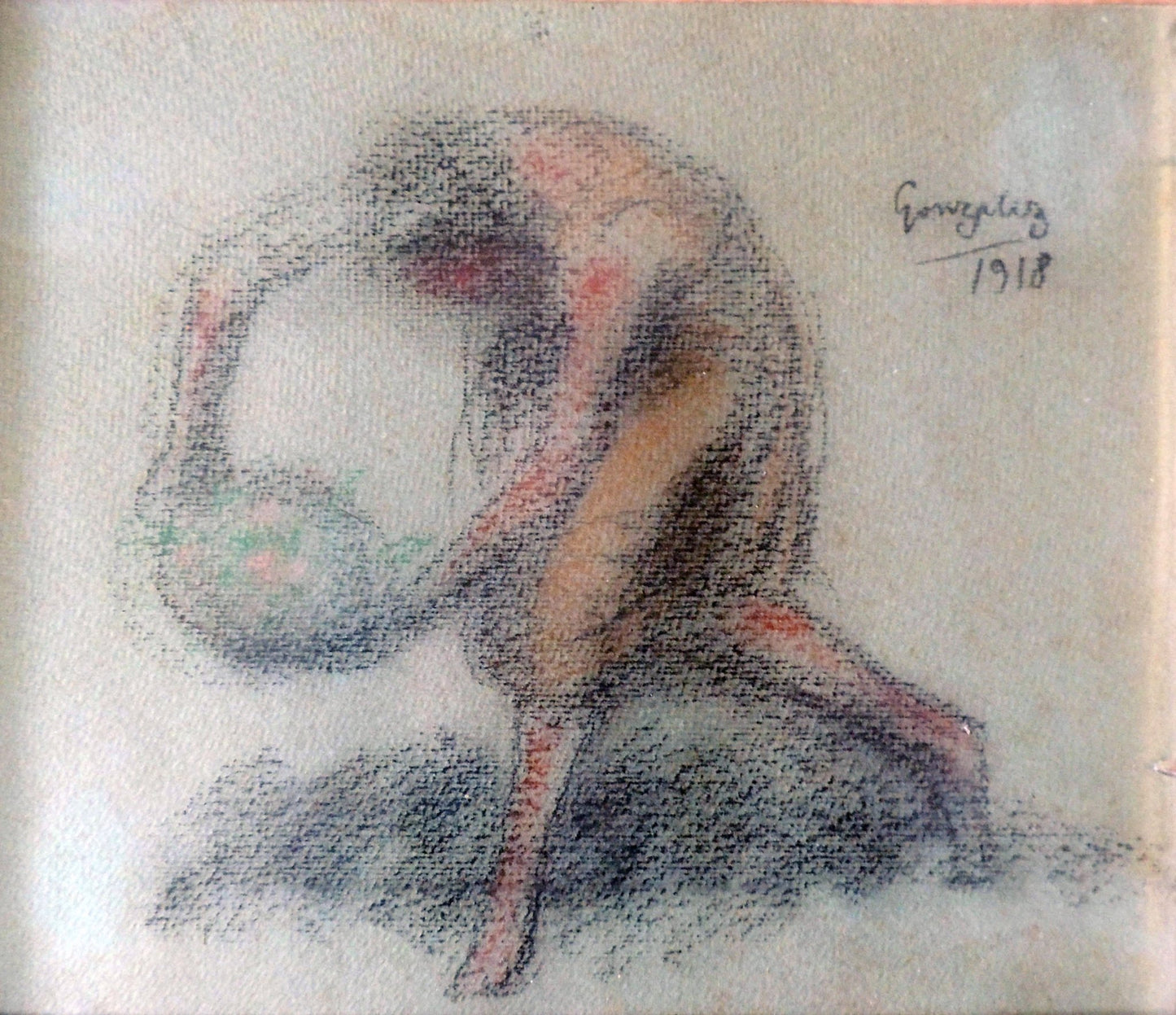 Julio González, estudio femenino en movimiento, dibujo sobre papel firmado 1918