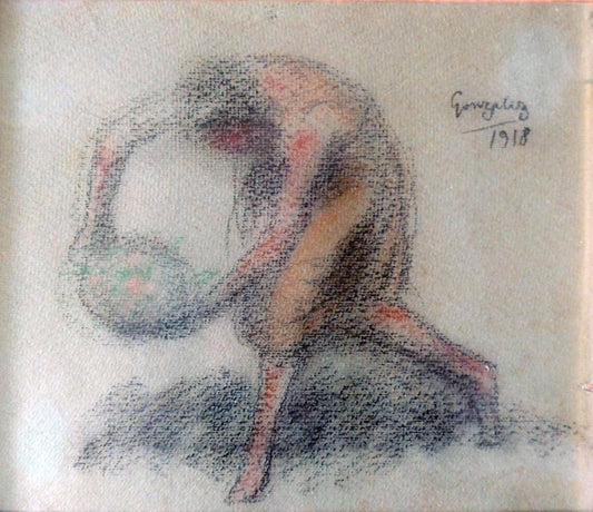 Julio González, estudio femenino en movimiento, dibujo sobre papel firmado 1918