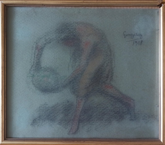 Julio González, estudio femenino en movimiento, dibujo sobre papel firmado 1918 en Gaudifond