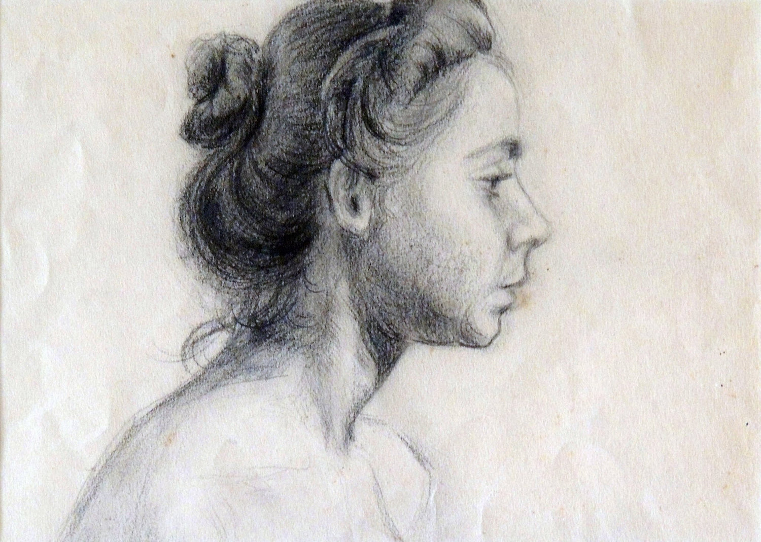 Julio González, estudio femenino de perfil en carboncillo sobre papel, ca. 1896-1900