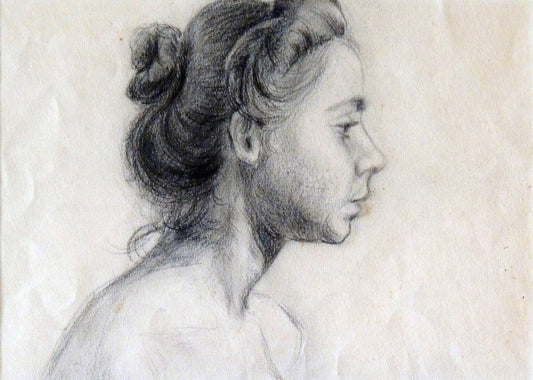 Julio González, estudio femenino de perfil en carboncillo sobre papel, ca. 1896-1900