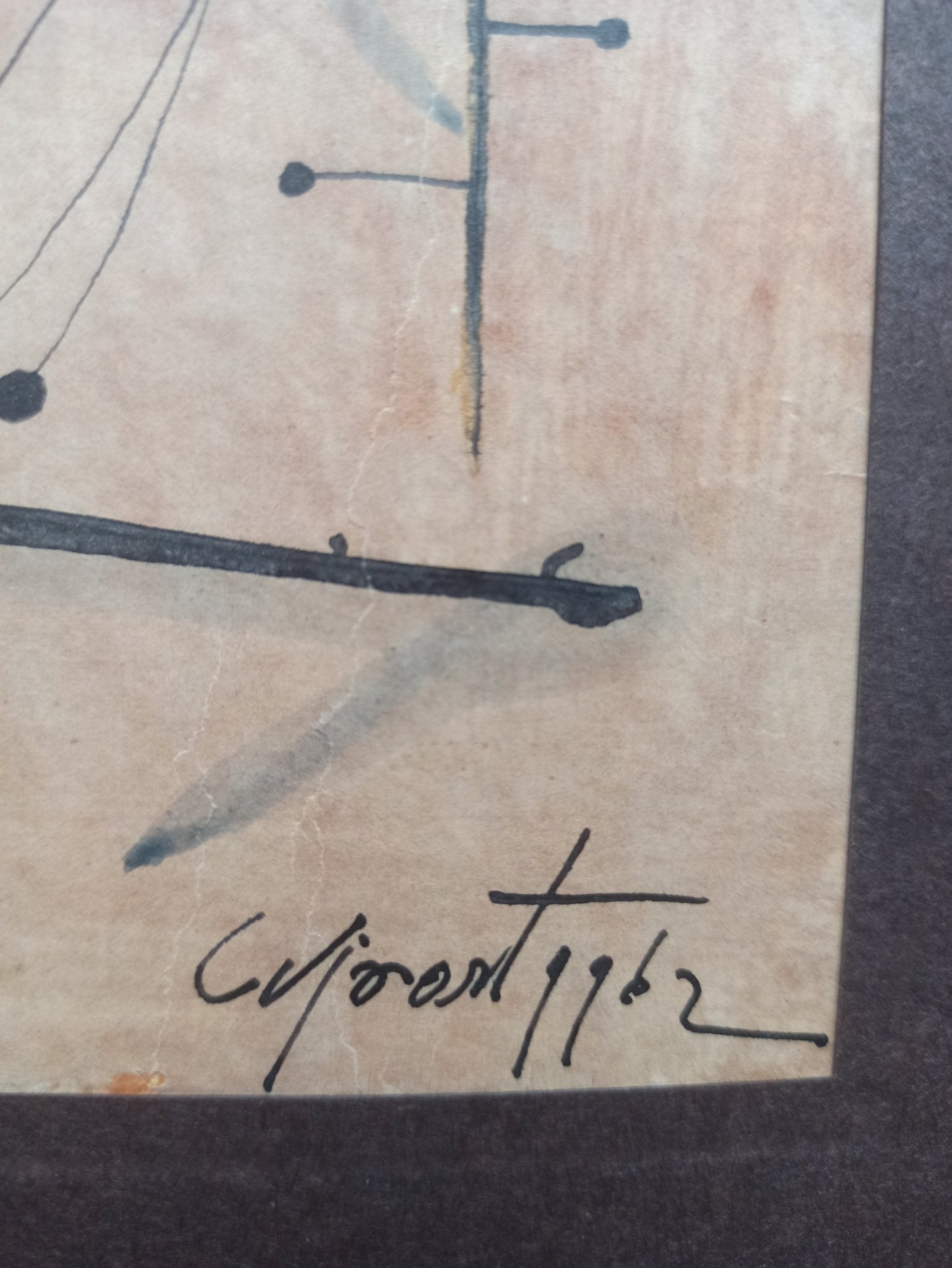 Modest Cuixart Nº1 pintura abstracta sobre papel con textura y gesto expresivo del arte contemporáneo español, detalle firma y fecha