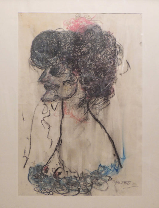 Modest Cuixart dibujo Retrato de mujer, figura femenina expresionista con estilo surrealista y vanguardia catalana.