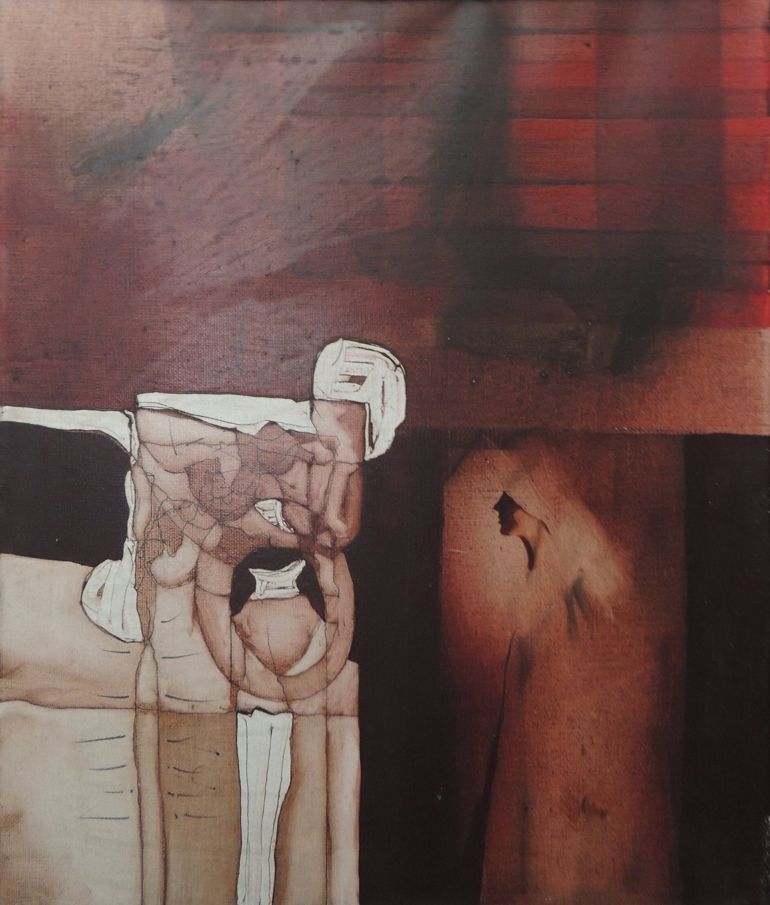 Óscar César Mara, Rolla, pintura contemporánea figurativa con figura fragmentada en tonos oscuros y atmósfera introspectiva.