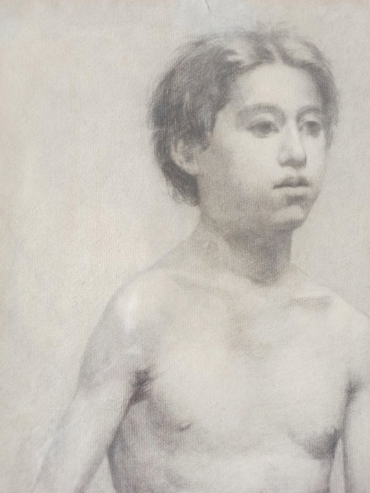 Pablo Picasso Torso de adolescente 1895 dibujo de retrato con carboncillo original concertificado