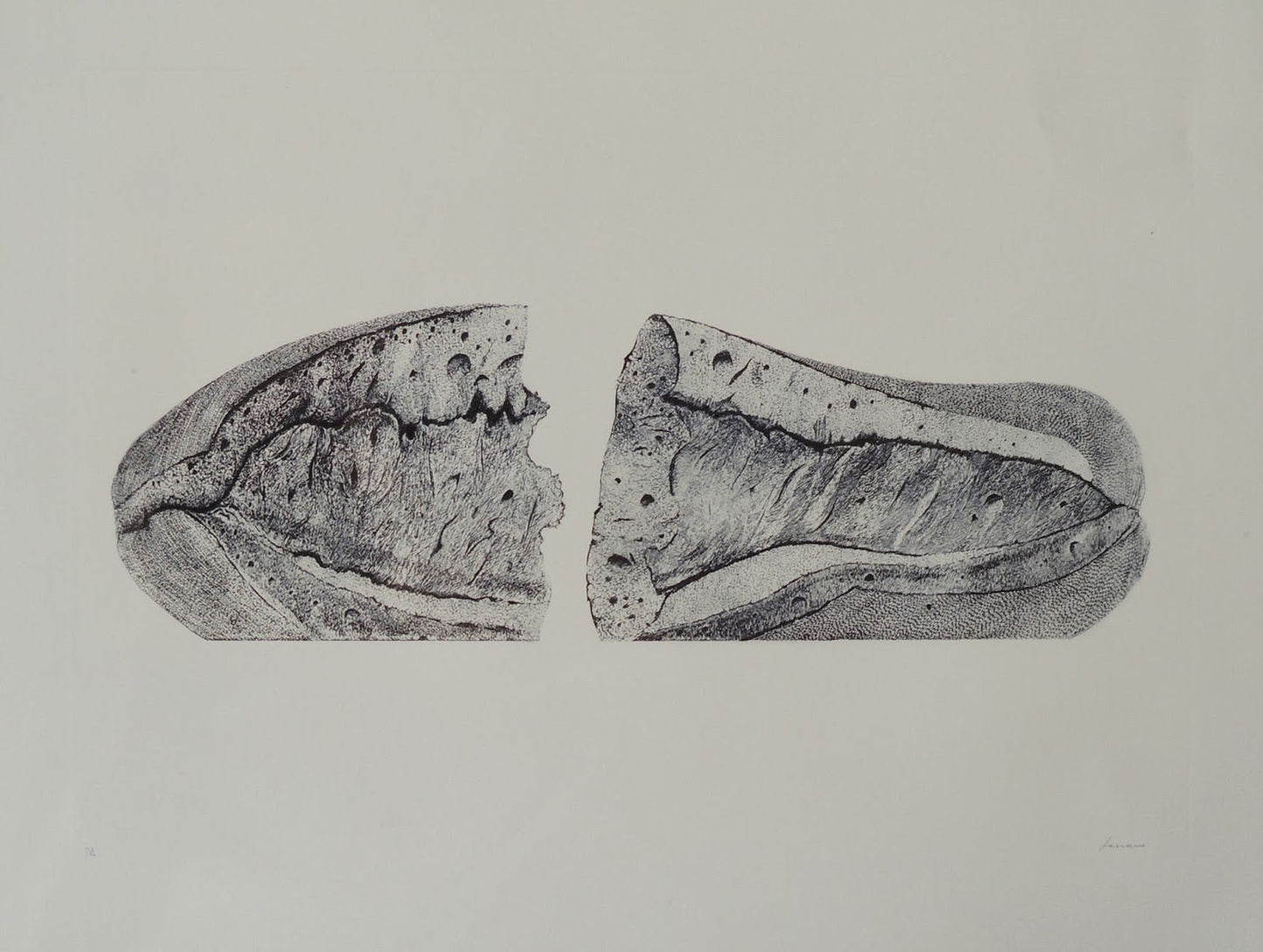 Aguafuerte de Pablo Serrano, Barra de Pan, obra gráfica original sobre el pan como símbolo de unión, amor y solidaridad en el arte contemporáneo español