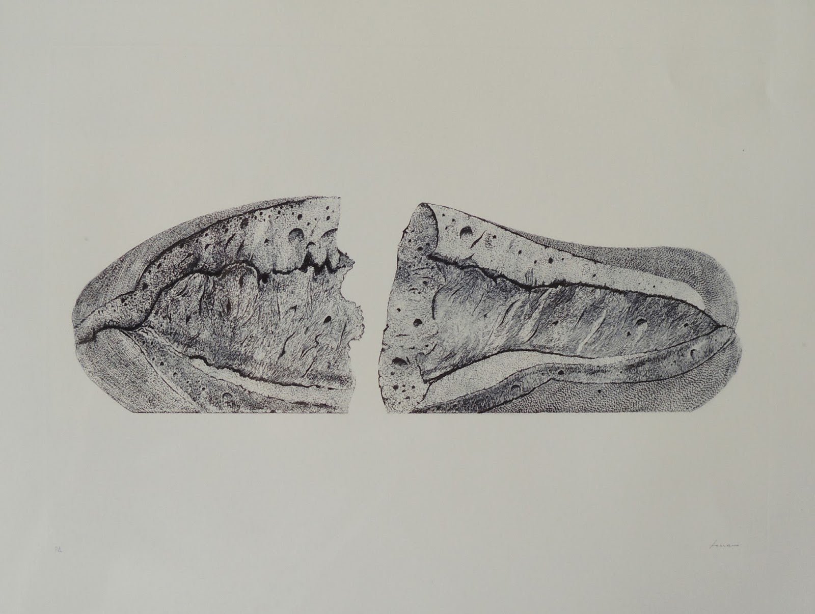 Aguafuerte de Pablo Serrano, Barra de Pan, obra gráfica original sobre el pan como símbolo de unión, amor y solidaridad en el arte contemporáneo español