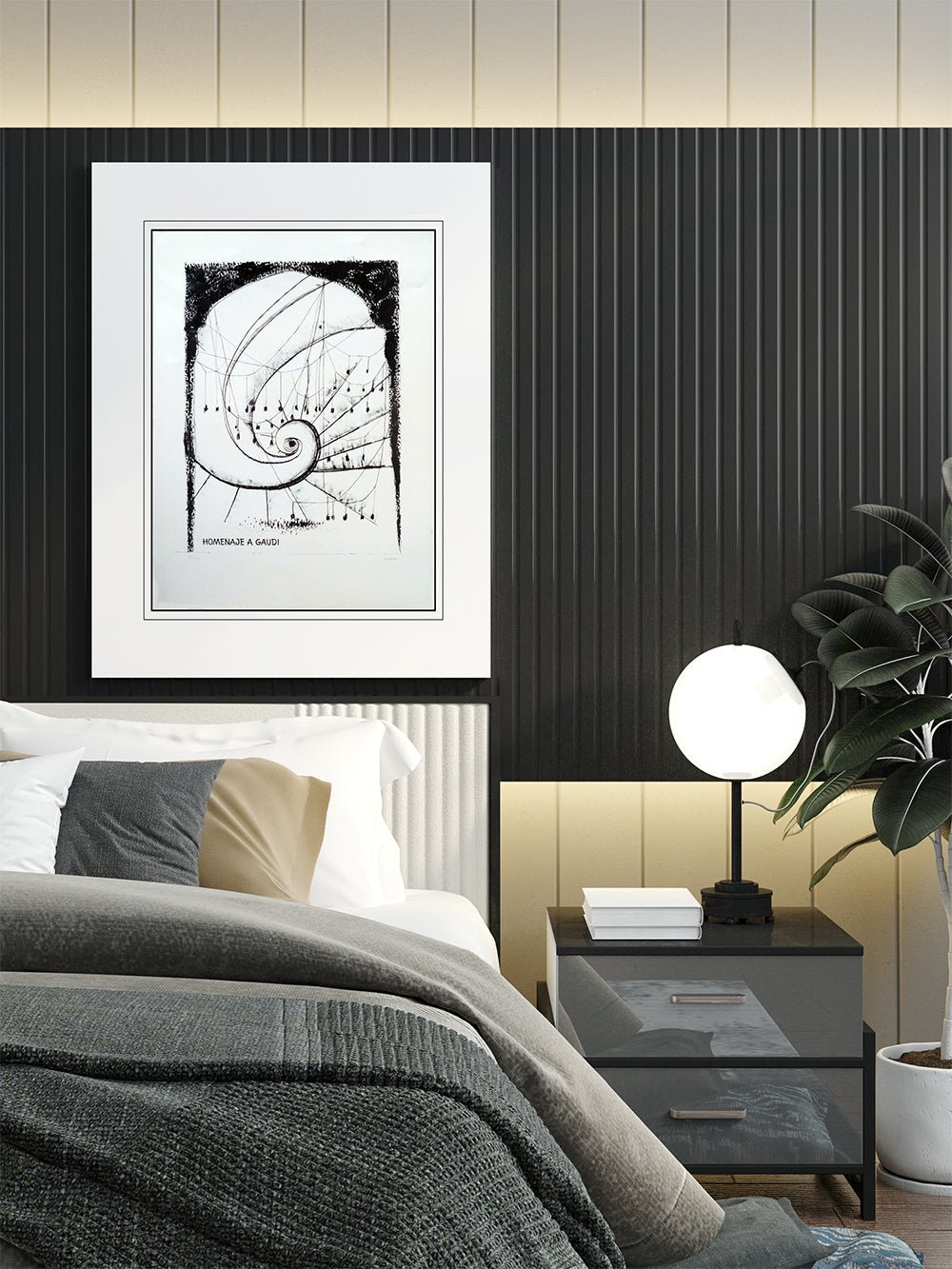 Litografía de Pablo Serrano, Homenaje a Gaudí, obra gráfica original inspirada en la arquitectura de Antoni Gaudí, arte contemporáneo español para decoración