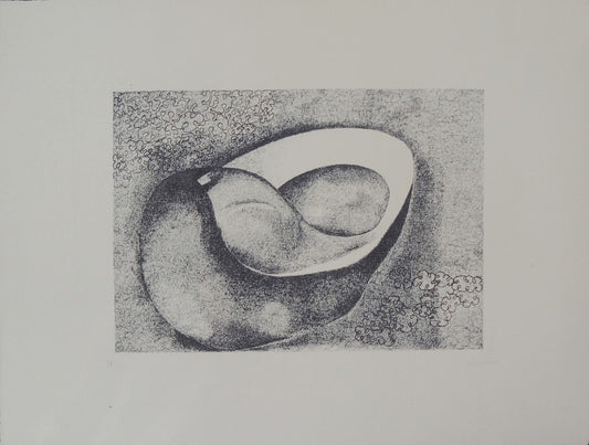 Aguafuerte de Pablo Serrano, Óvalo pequeño, obra gráfica original de arte contemporáneo español con composición abstracta de forma oval