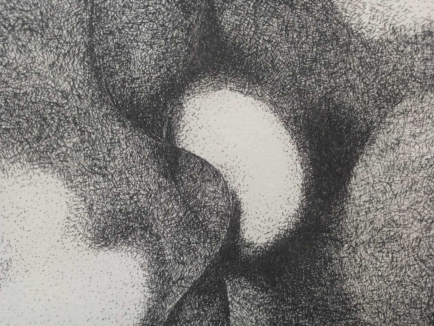 Aguafuerte de Pablo Serrano, Unidad-Yunta 2, obra gráfica original de arte contemporáneo español sobre la dualidad de fuerzas opuestas, detalle