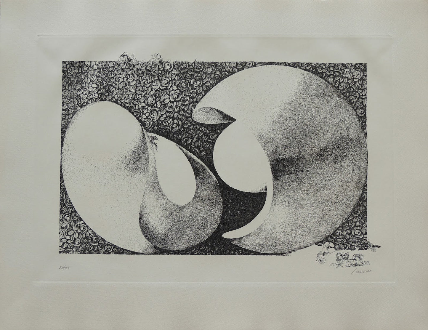 Aguafuerte de Pablo Serrano, Unidad-Yunta, obra gráfica original sobre la dualidad de fuerzas opuestas, materia y espíritu, arte contemporáneo español