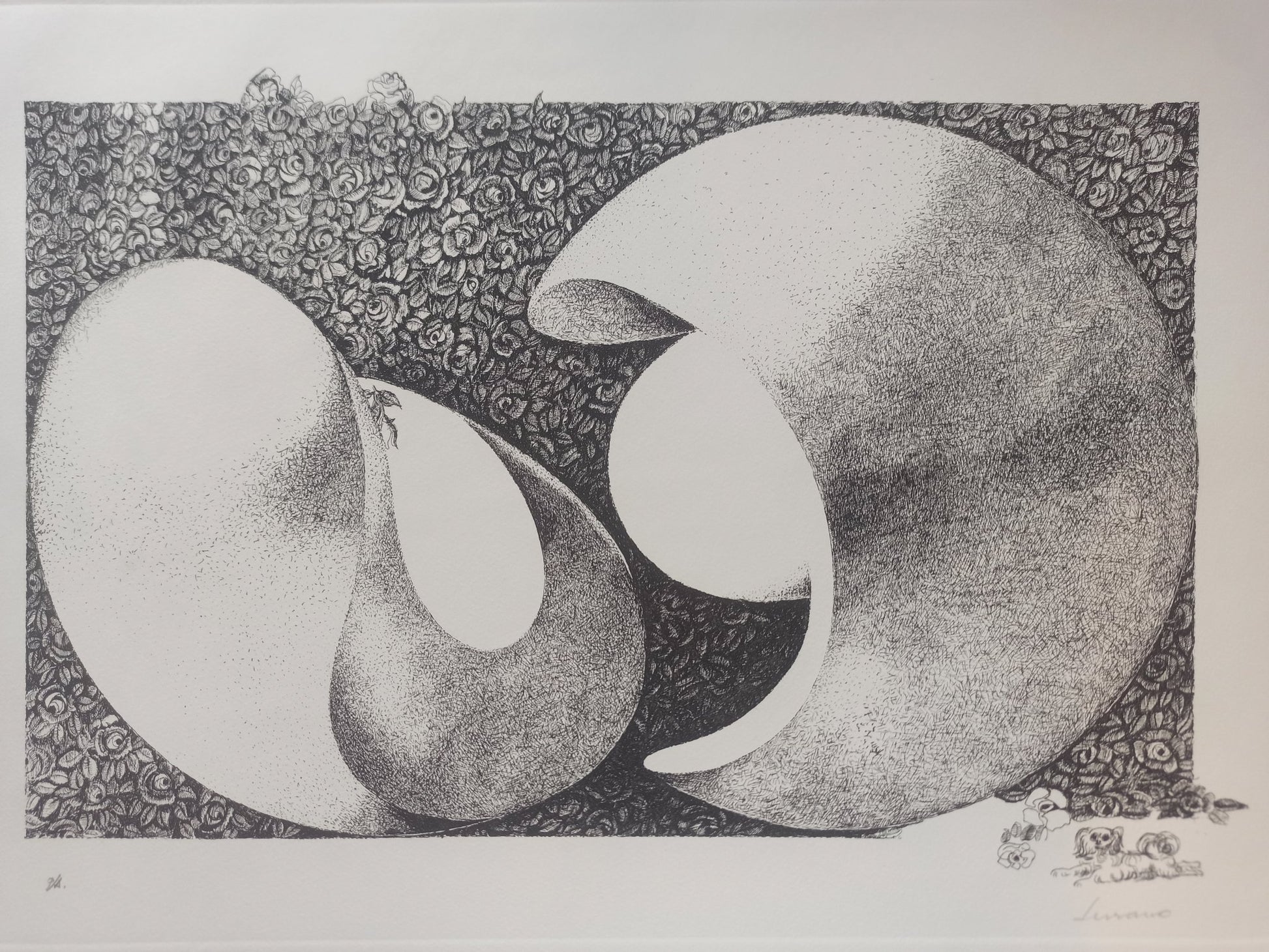 Aguafuerte de Pablo Serrano, Unidad-Yunta, obra gráfica original sobre la dualidad de fuerzas opuestas, materia y espíritu, arte contemporáneo español, detalle justificado