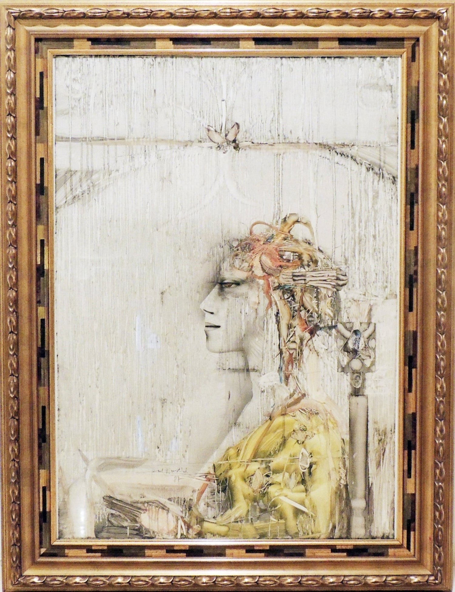 Paul Wunderlich Profil, retrato femenino de perfil en composición surrealista con elementos orgánicos y tonos claros, obra de arte figurativo del siglo XX.