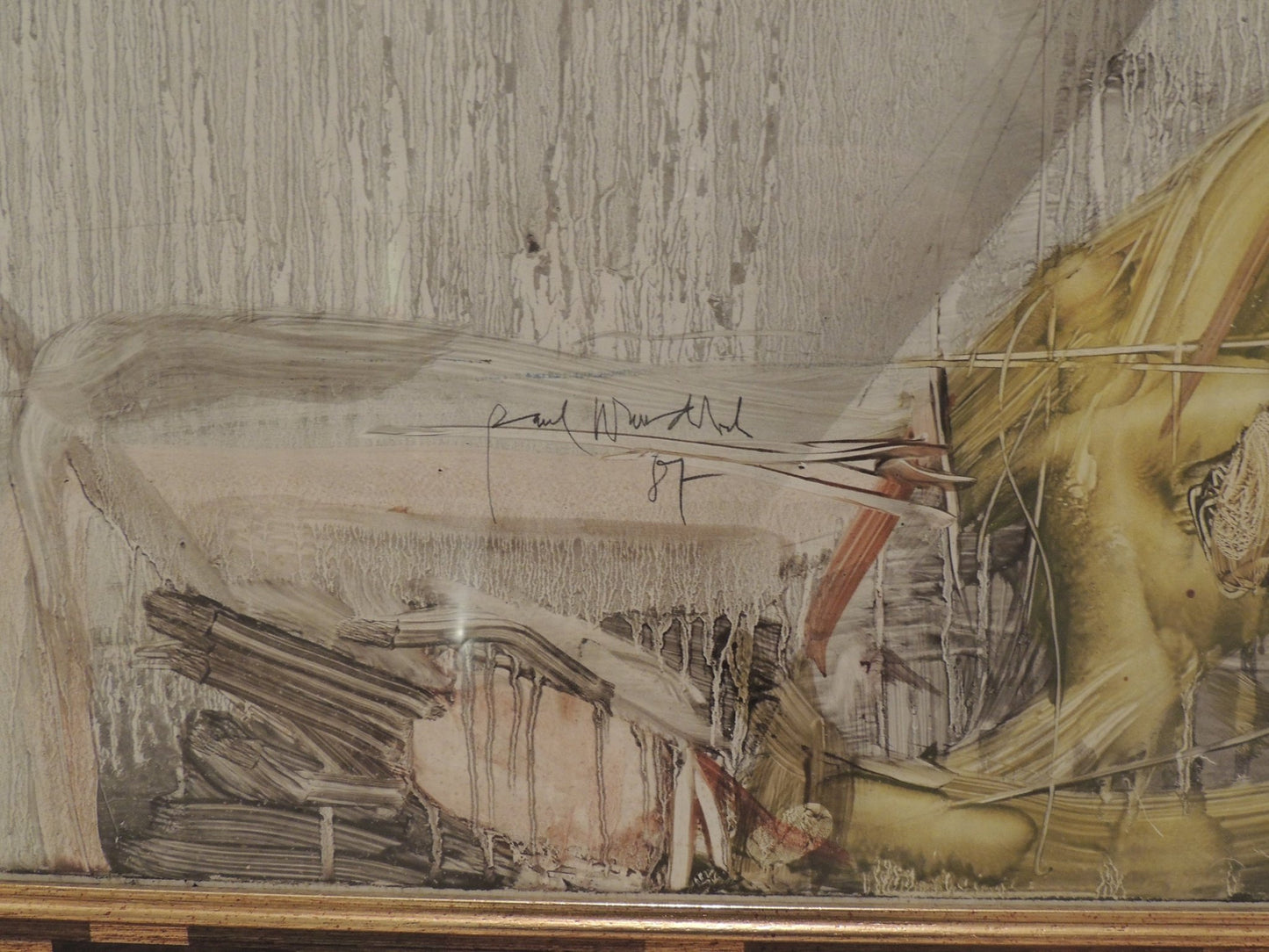 Paul Wunderlich Profil, retrato femenino de perfil en composición surrealista con elementos orgánicos y tonos claros, obra de arte figurativo del siglo XX firma