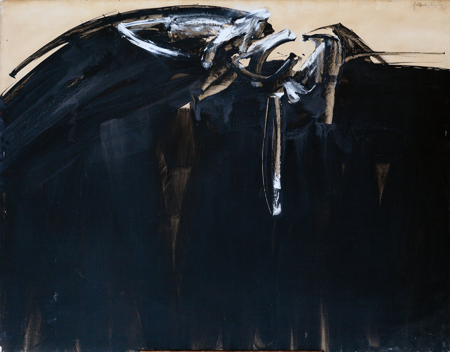 Pintura sobre tabla de Joan Hernández Pijuán, “Guache 1963”, obra de los años sesenta que combina gesto, materia y composición entre figuración y abstracción.