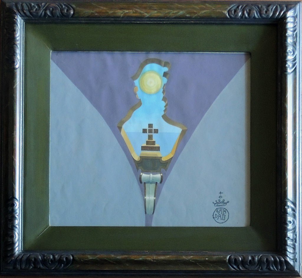 cuadro original de Salvador Dalí - Homenaje a Raimundo Llull, gouache original surrealista 52x59 cm con certificados de autenticidad, obra enmarcada