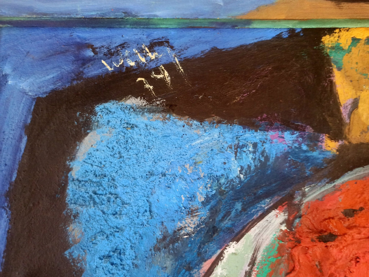 Willy Ramos – Bodegón con sandía, pintura expresionista contemporánea con sandía, cuchillo y composición abstracta colorida firma 